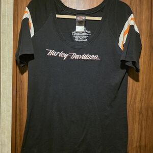 Harley-Davidson Women's Black and Orange Top